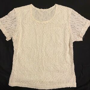 Cream short sleeve blouse with lace overlay